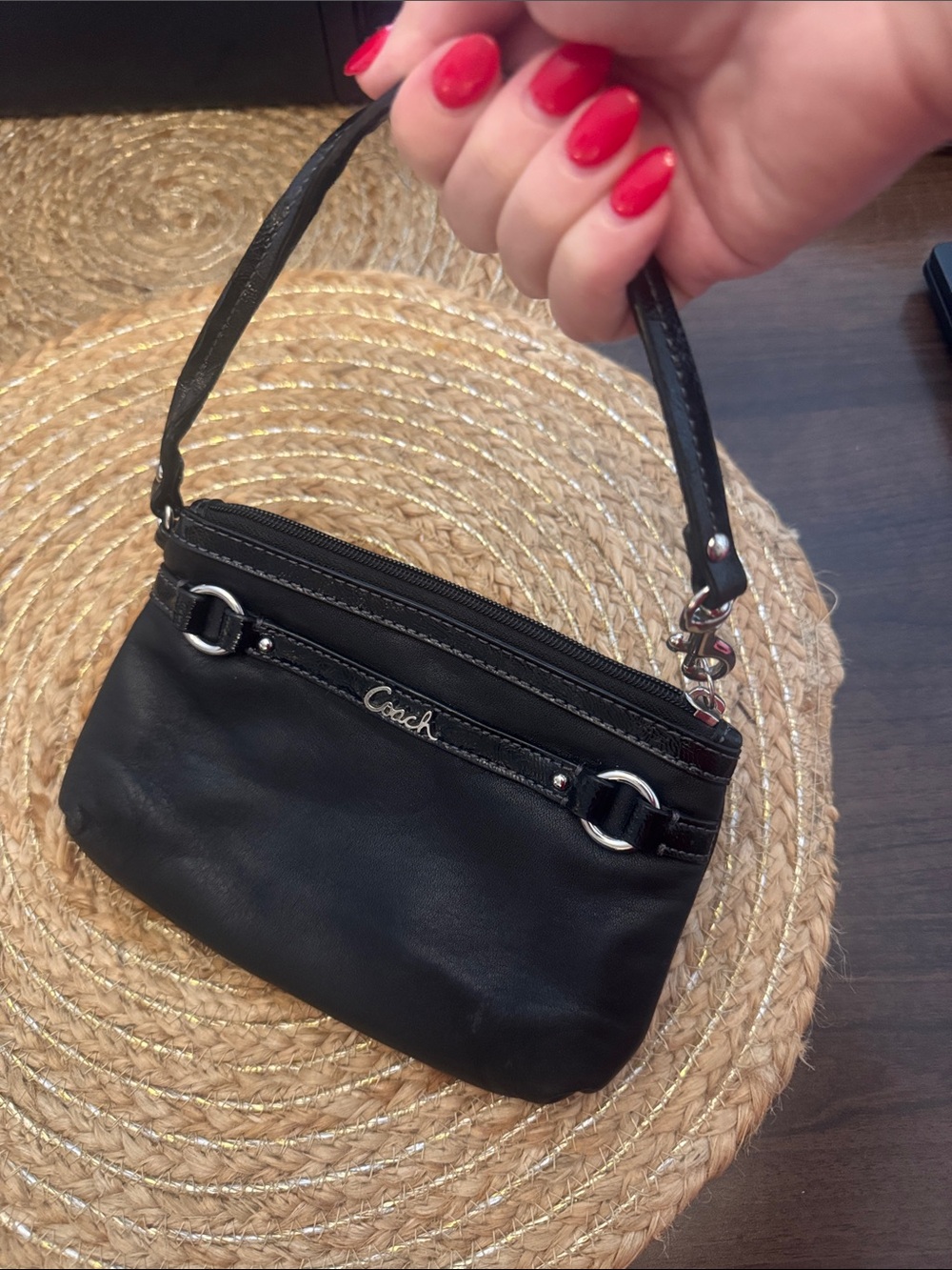 Perfect **Night Out** Coach Black Leather Wristlet with Silver Hardware and Logo - Picture 2 of 5
